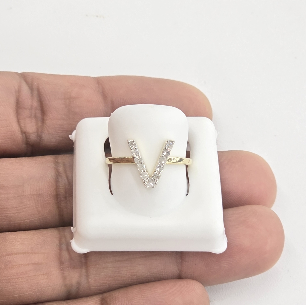 Real Diamond 10kt Gold Initial V Ring For Women